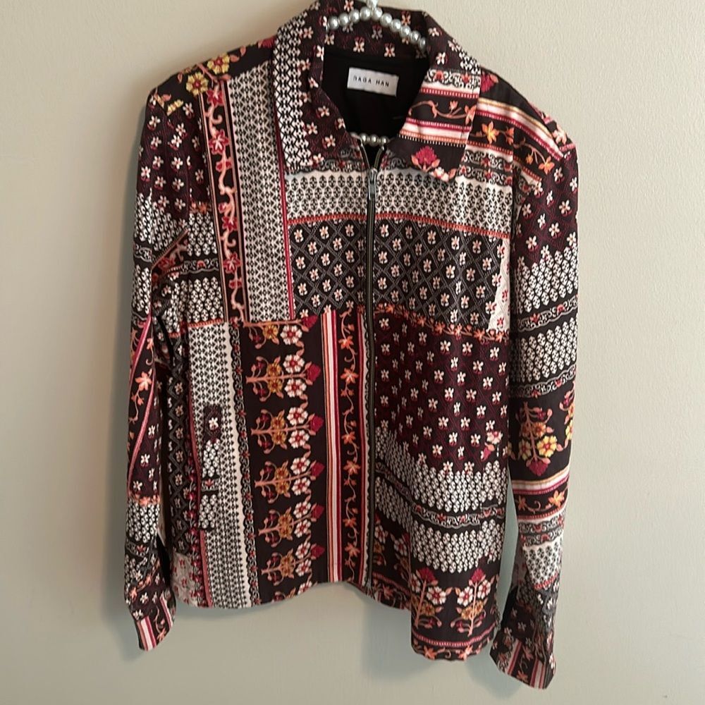 NEW Raga Man Javana Jacket Medium 100% Cotton Patchwork Boho Full Zip Shirt M